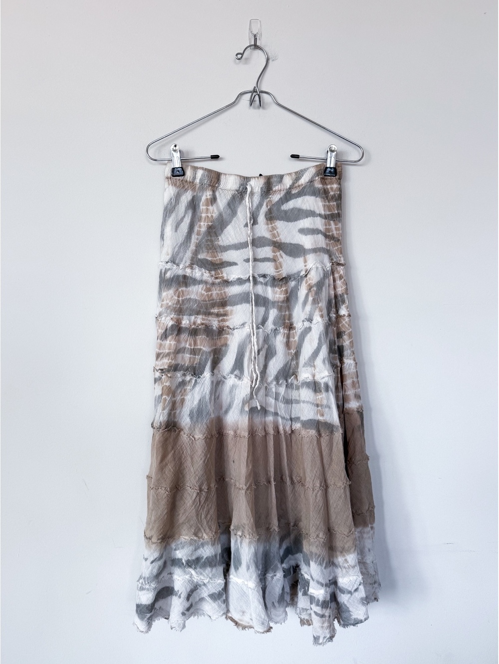 Y2K Metrowear Bohiemian Midi Zebra Print Hippie Boho Tie Waist Skirt
